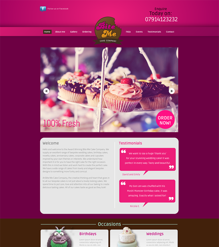 cake company web site design